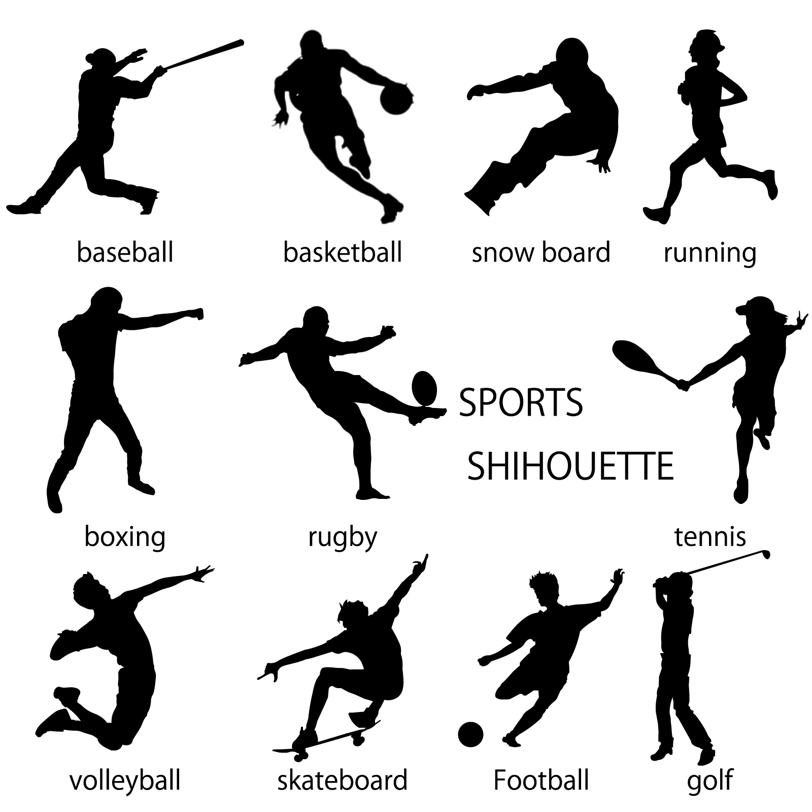 様々なスポーツ競技のシルエット